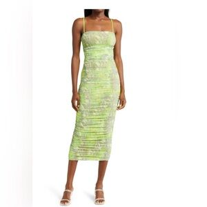 AFRM Hazel Mesh midi dress in a lime abstract snake print